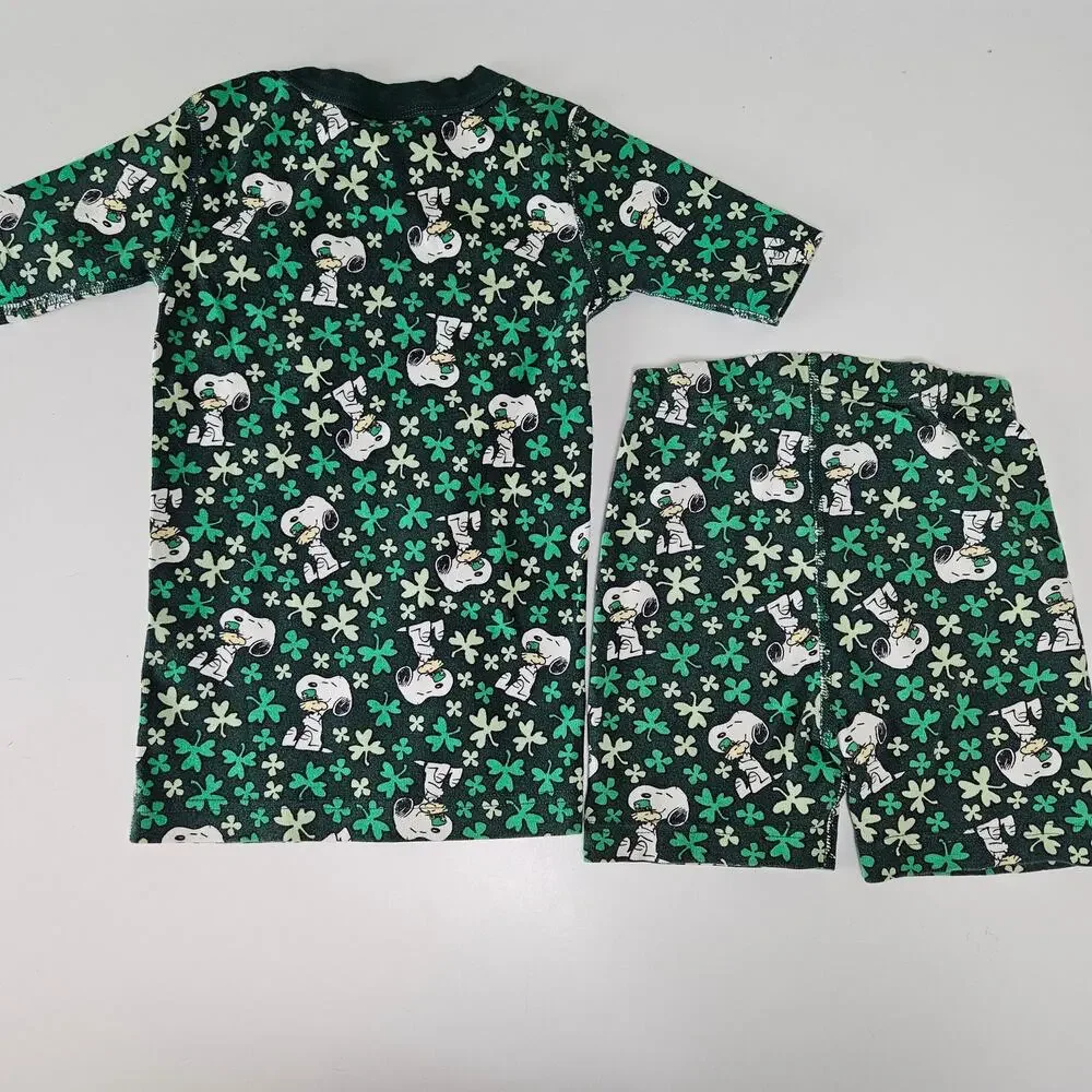 Hanna Andersson Peanuts Short‎ Pajama Set 120 6-7 Green Snoopy St. Patricks Day